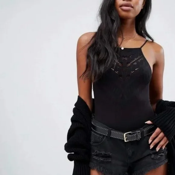 Free People Solstice Bodysuit in black size XS/Small NWOT - Picture 1 of 8
